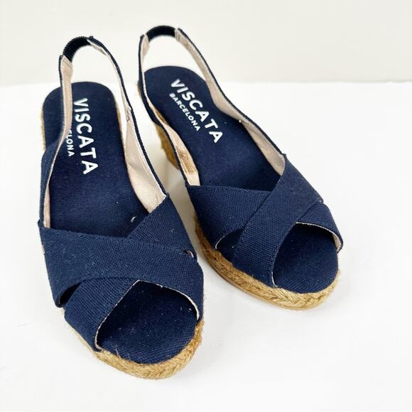 Viscata Calella Wedge Sandals Womens 36 Navy Blue Slingback Espadrilles - Picture 4 of 13
